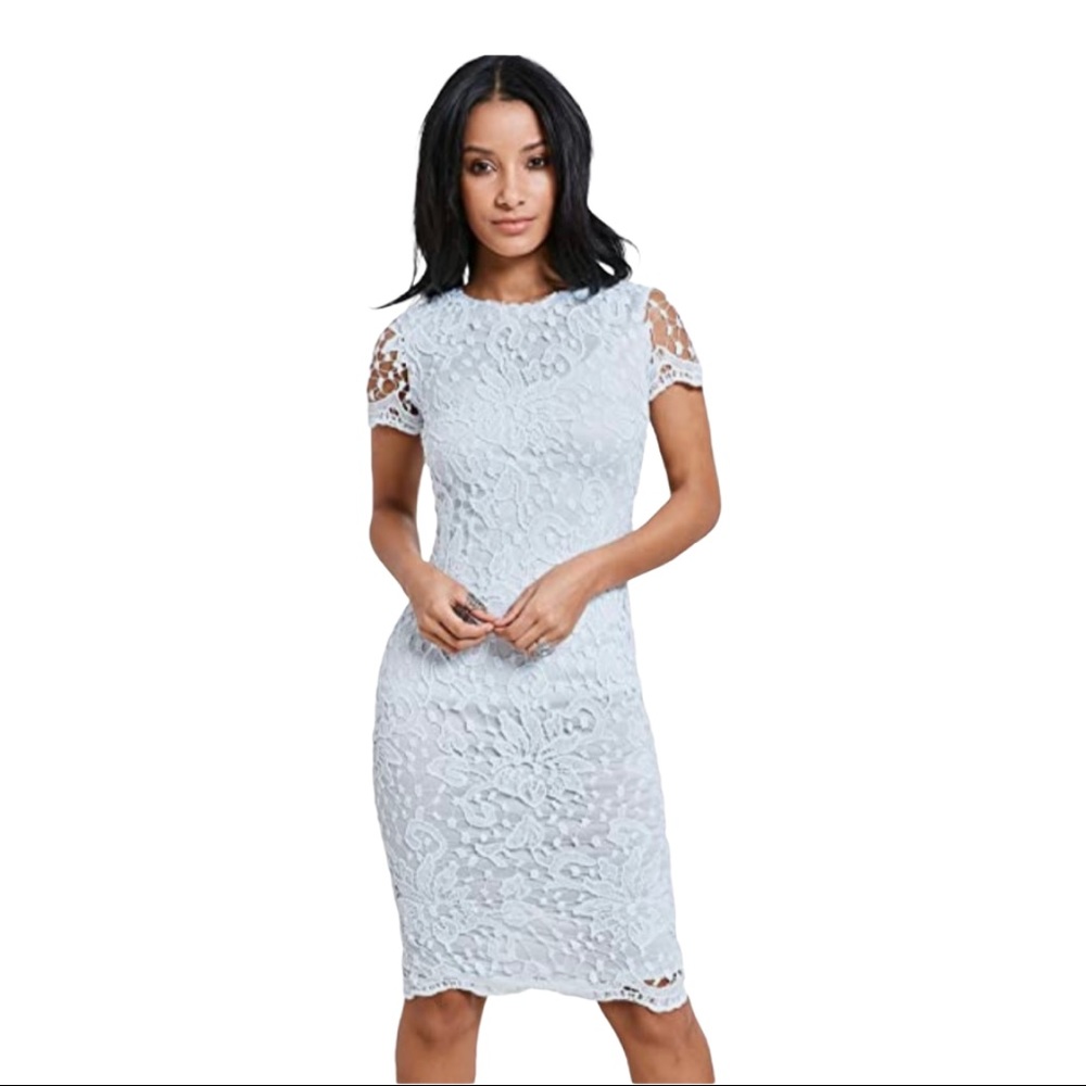 AX Paris Knee Length Dress White Lace Cap Sleeve